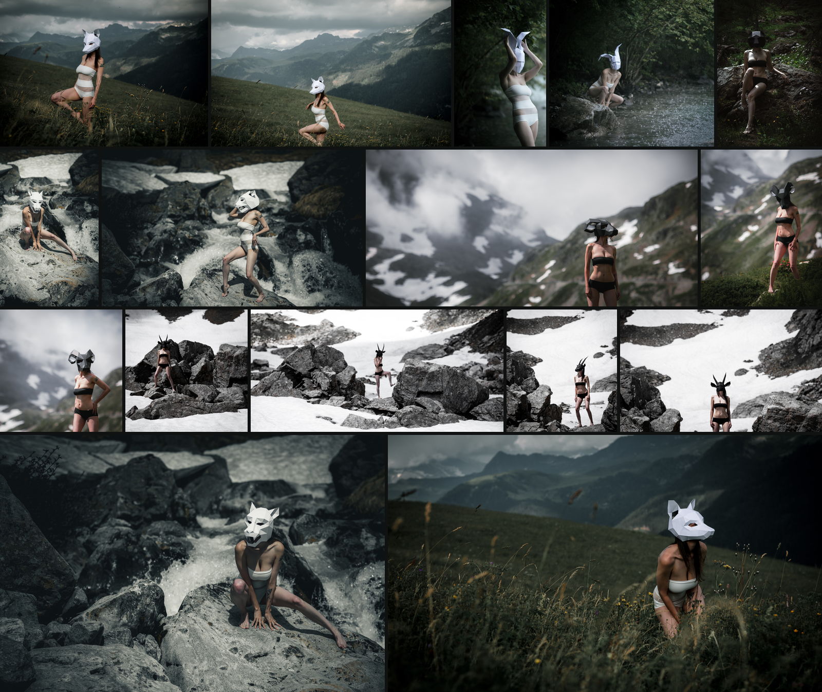 Sixteen frames from the set