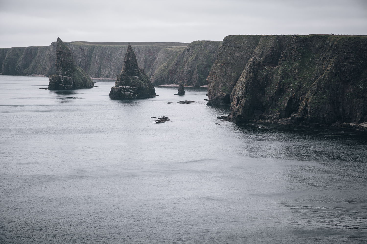 Sea stacks, flat light, after