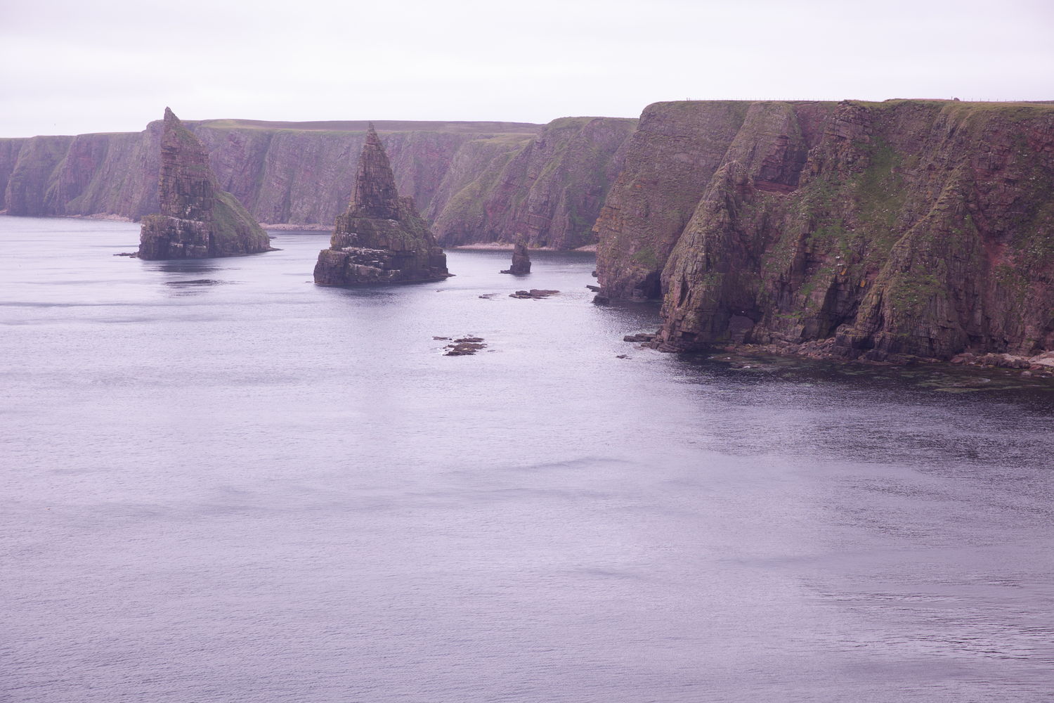 Sea stacks, flat light, before