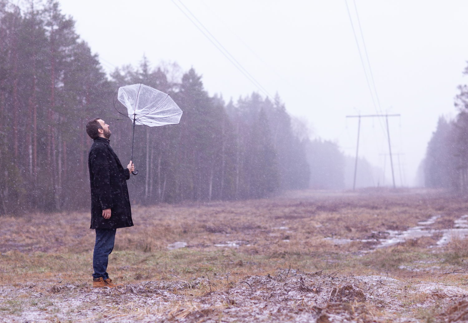 Umbrella in the fog, before
