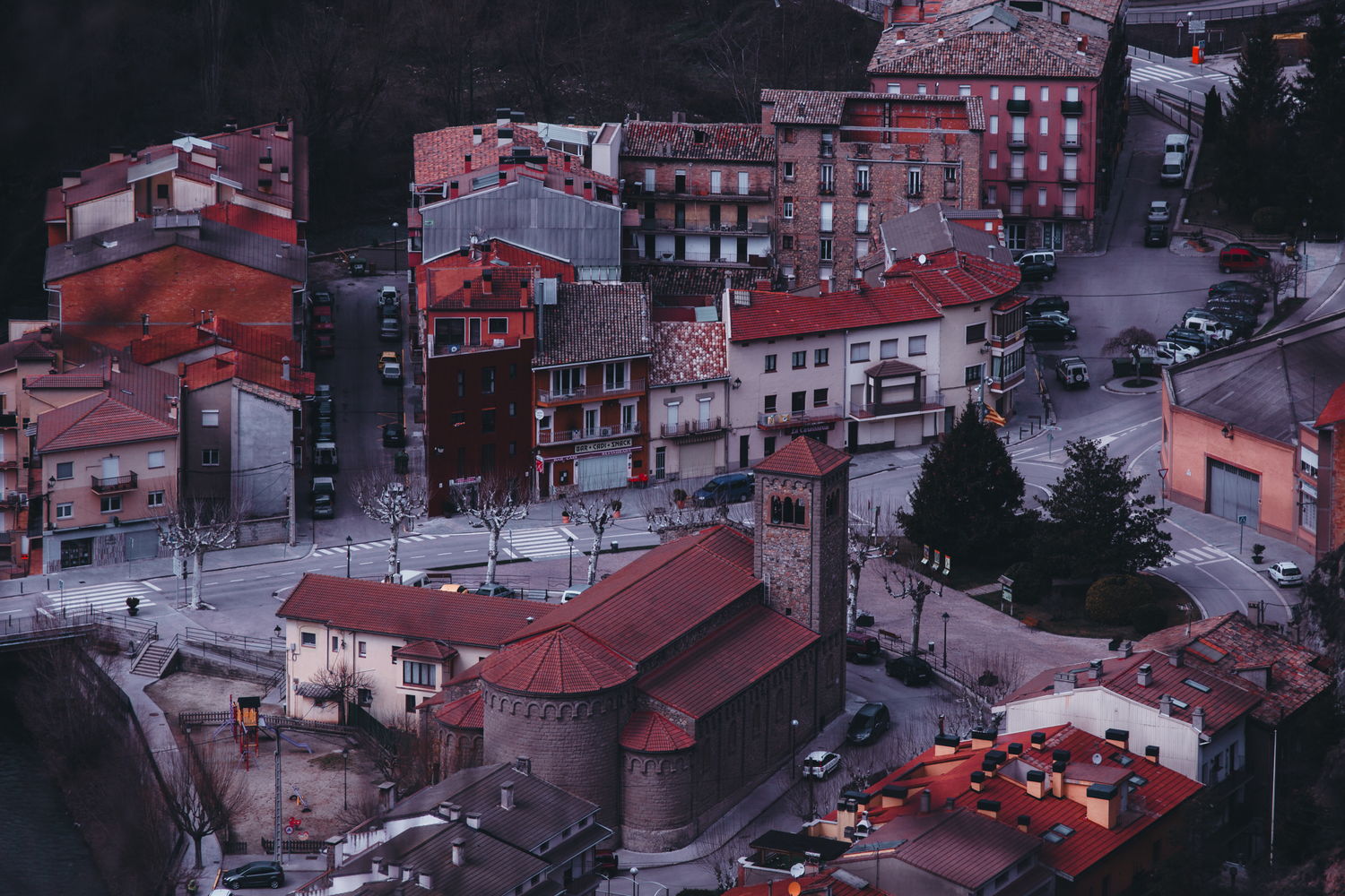 Town from above, dusk, after