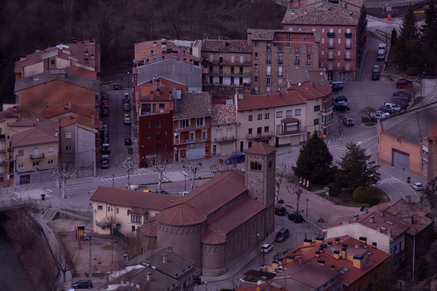 Town from above, dusk, before