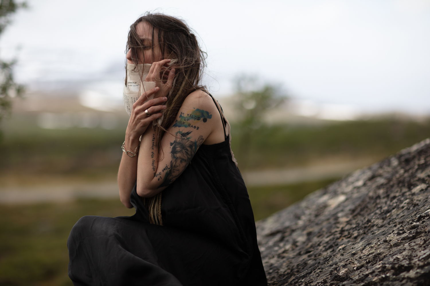 Roadside, black dress, before